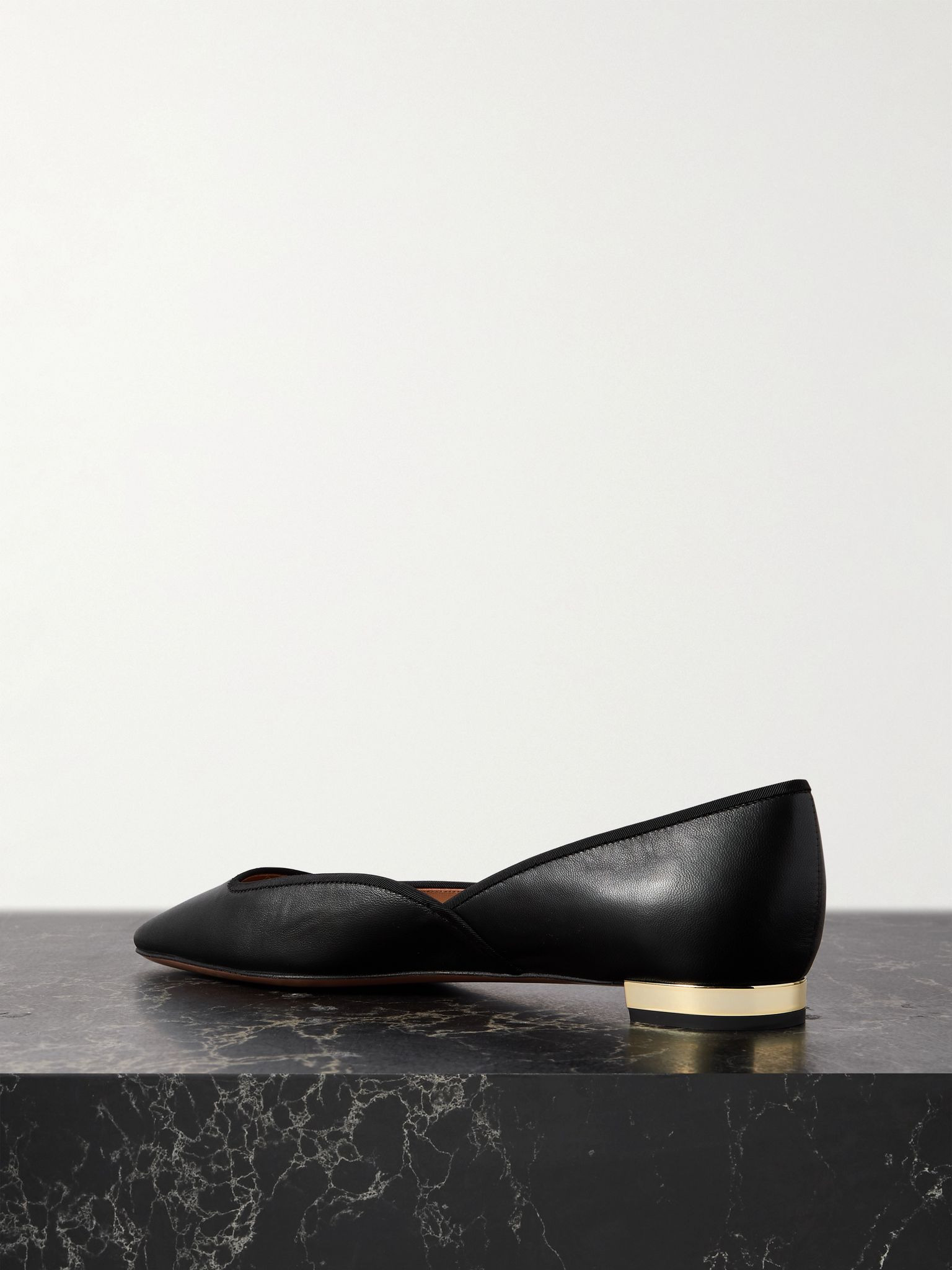 Maia grosgrain-trimmed leather ballet flats Black - 3