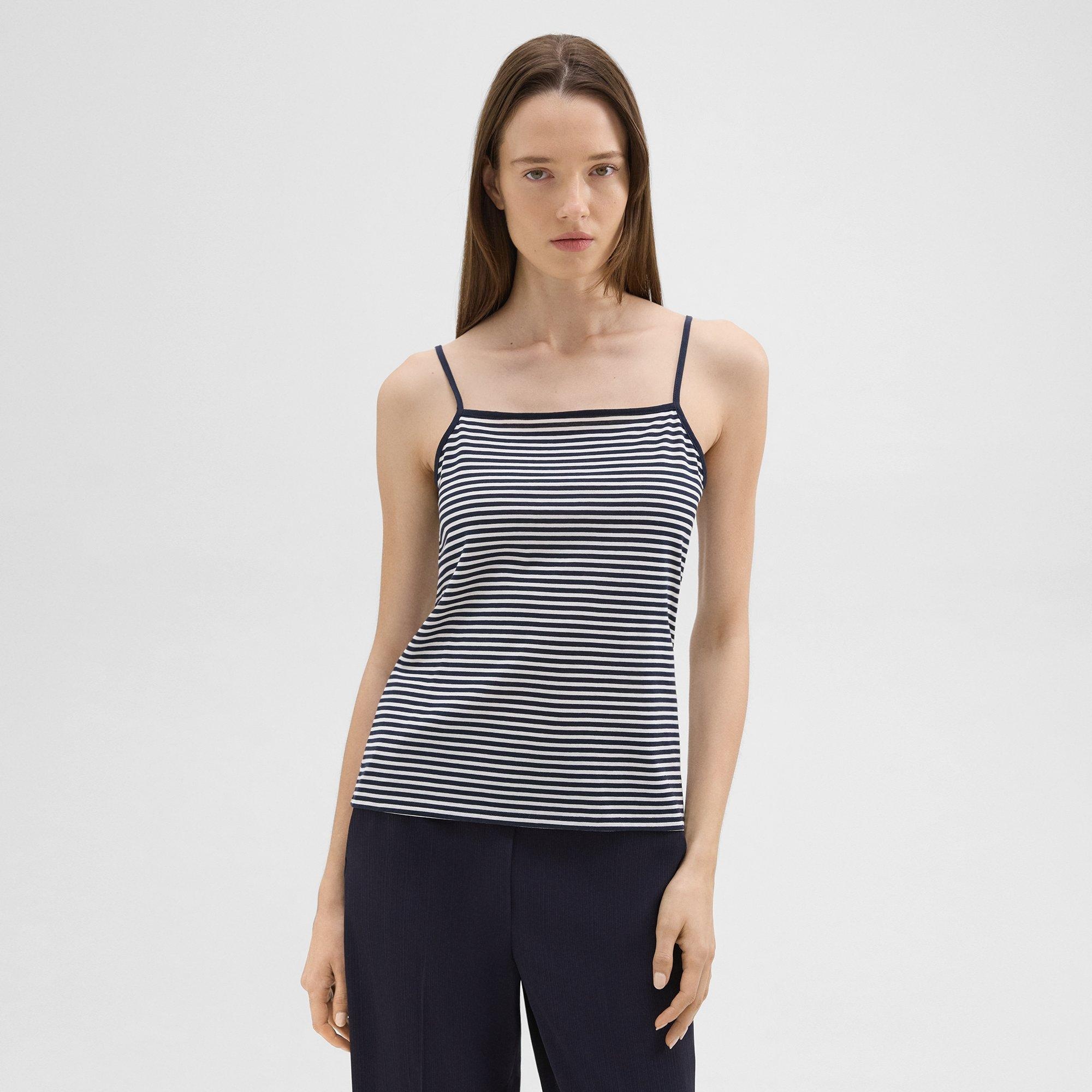 Square Neck Tank in Striped Pima Cotton - 2