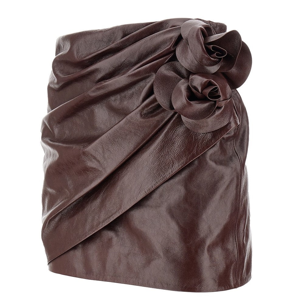 DRAPED LEATHER MINI SKIRT - 2