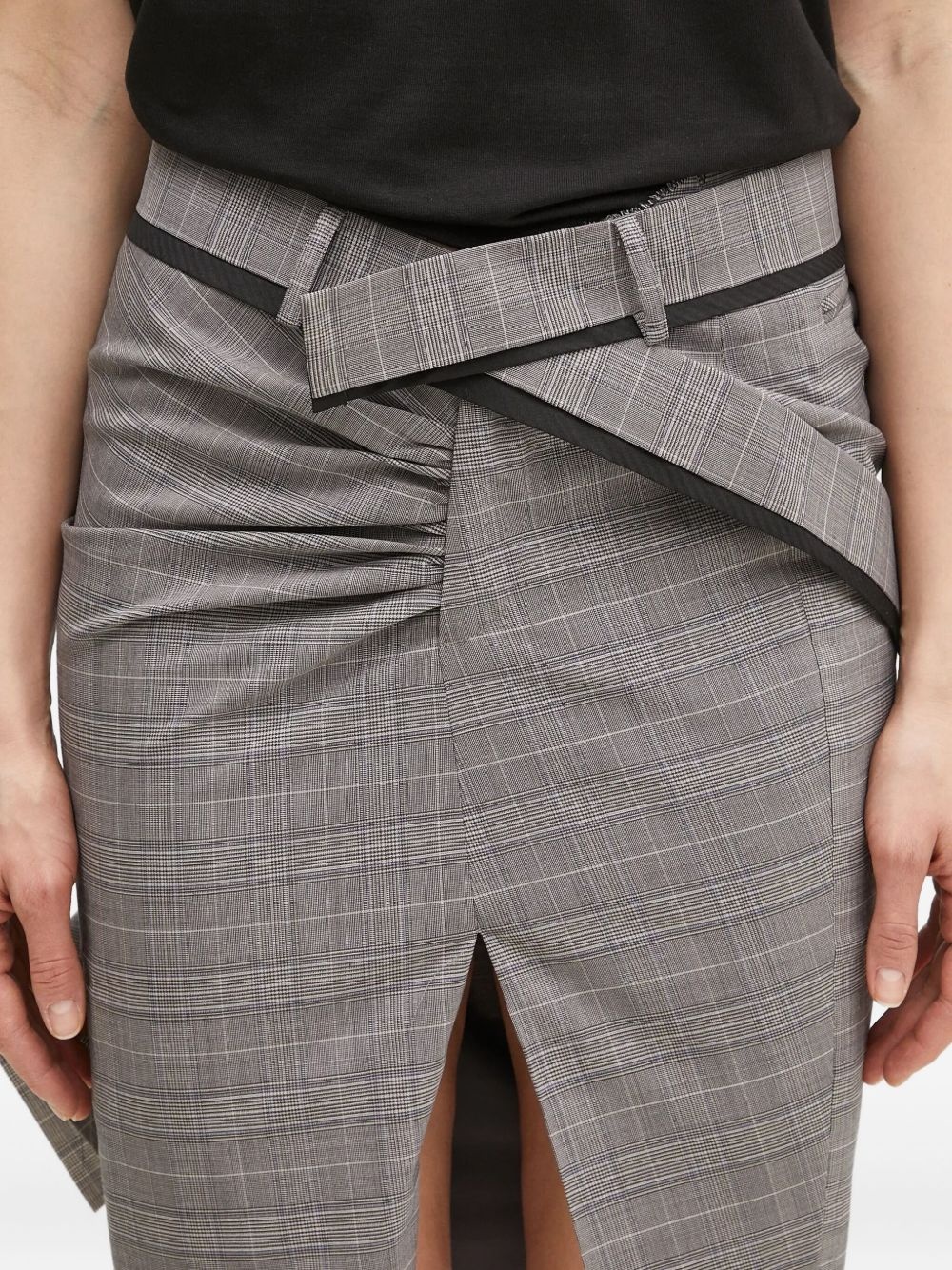 belted check-print skirt - 5