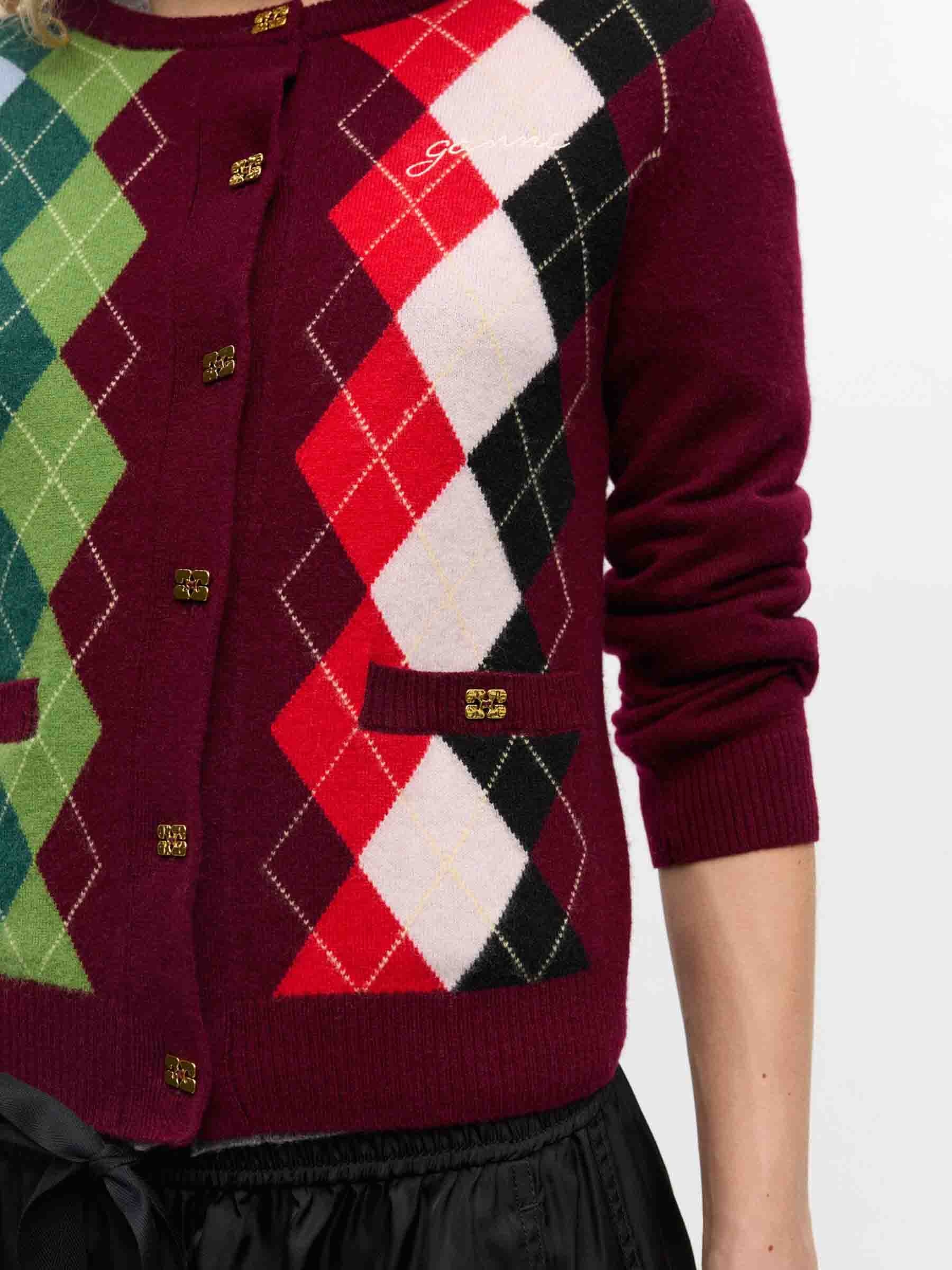 BURGUNDY CHECK CARDIGAN - 5