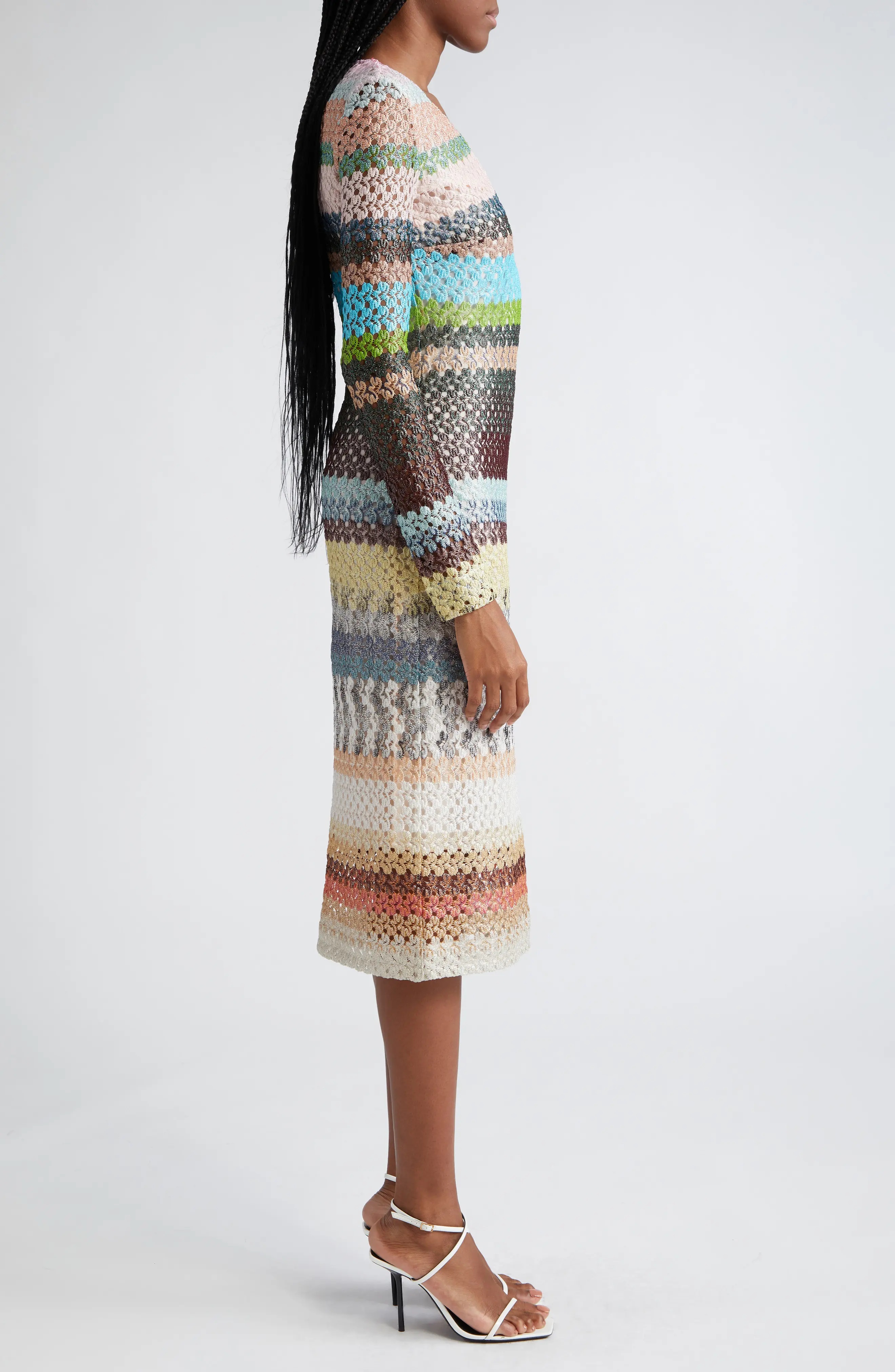 Textured Knit Long Sleeve V-Neck Dress - 3