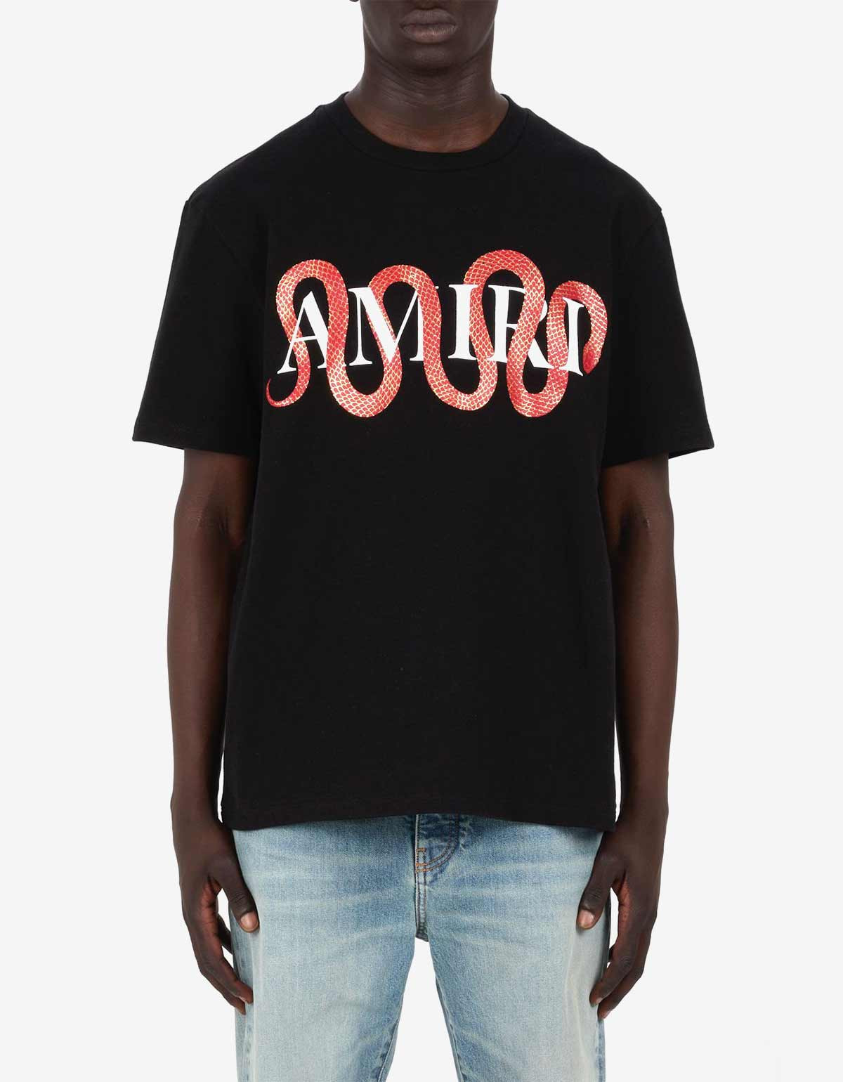 Amiri Black Snake Logo Print T-Shirt - 2