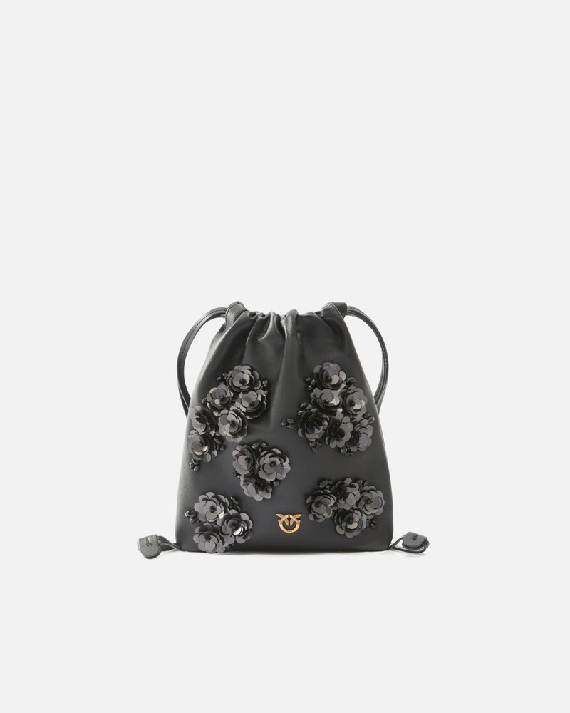 BABY SLOUCHY BAG LEATHER SHOULDER POUCH IN LEATHER WITH JEWEL FLOWERS 1