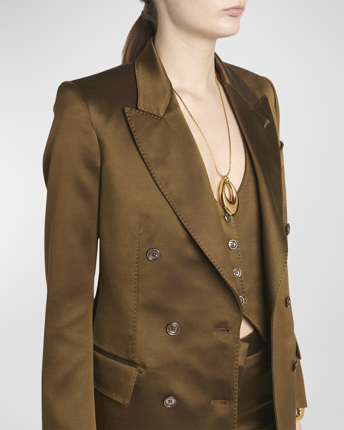 Silk-Wool Twill Double-Breasted Jacket - 5