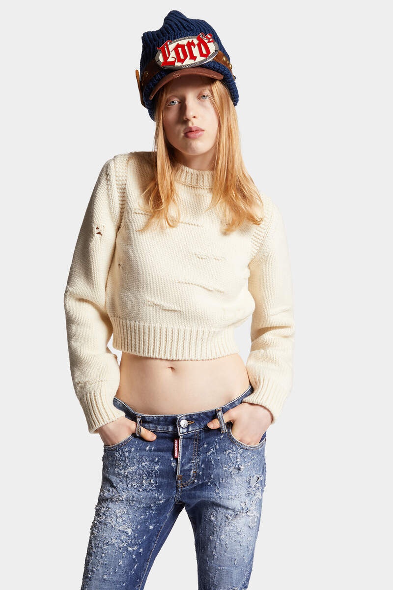 WOOL LINKS STITCH CROPPED JUMPER - 3