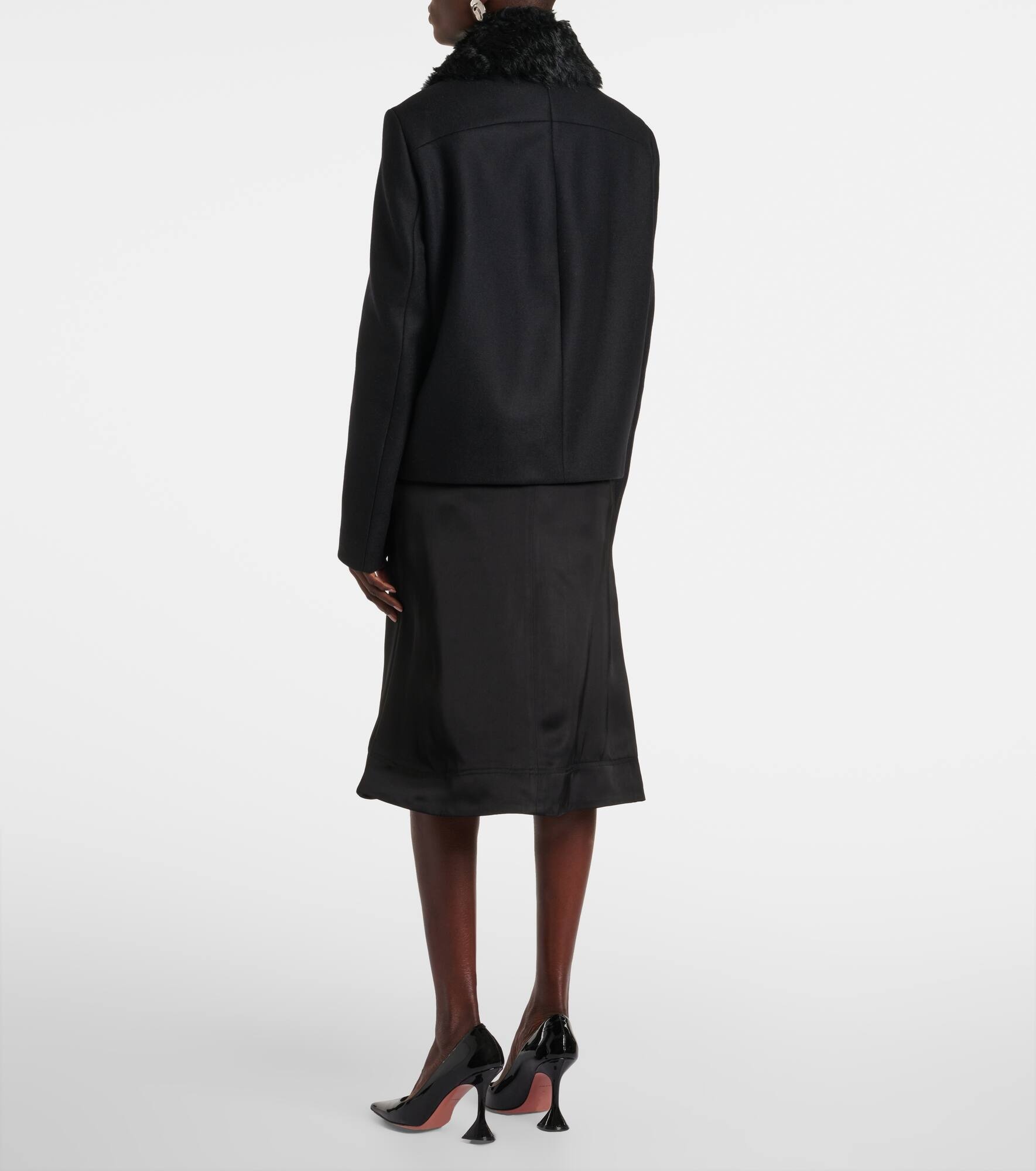 Shearling-trimmed wool-blend jacket - 3