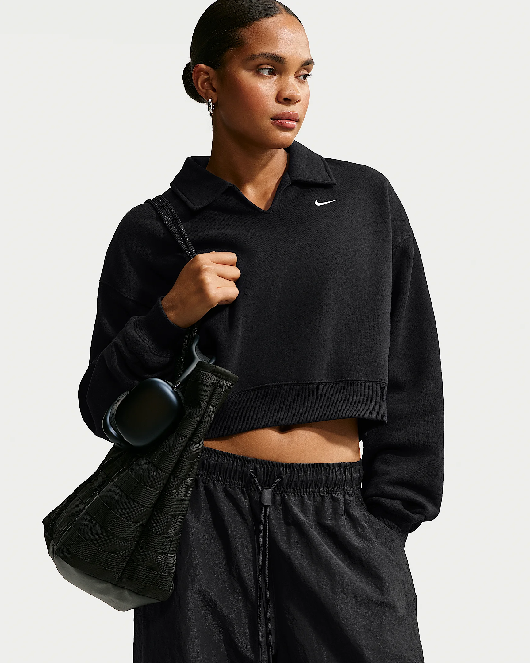 Nike Studio Fleece Medium Weight Women's Oversized Cropped Polo - 1
