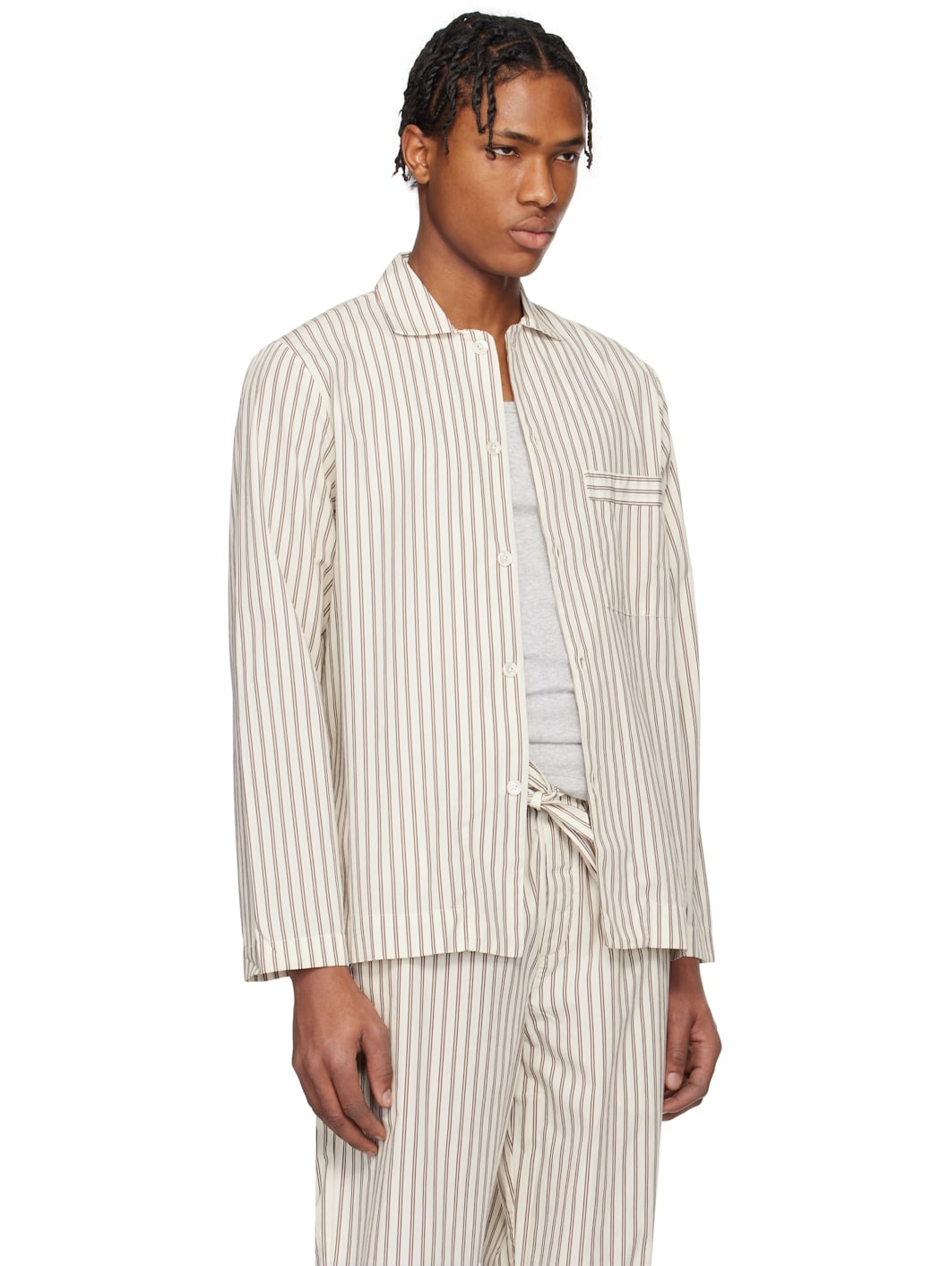 Brown & Off-White Poplin Long-Sleeved Pyjama Shirt - 2