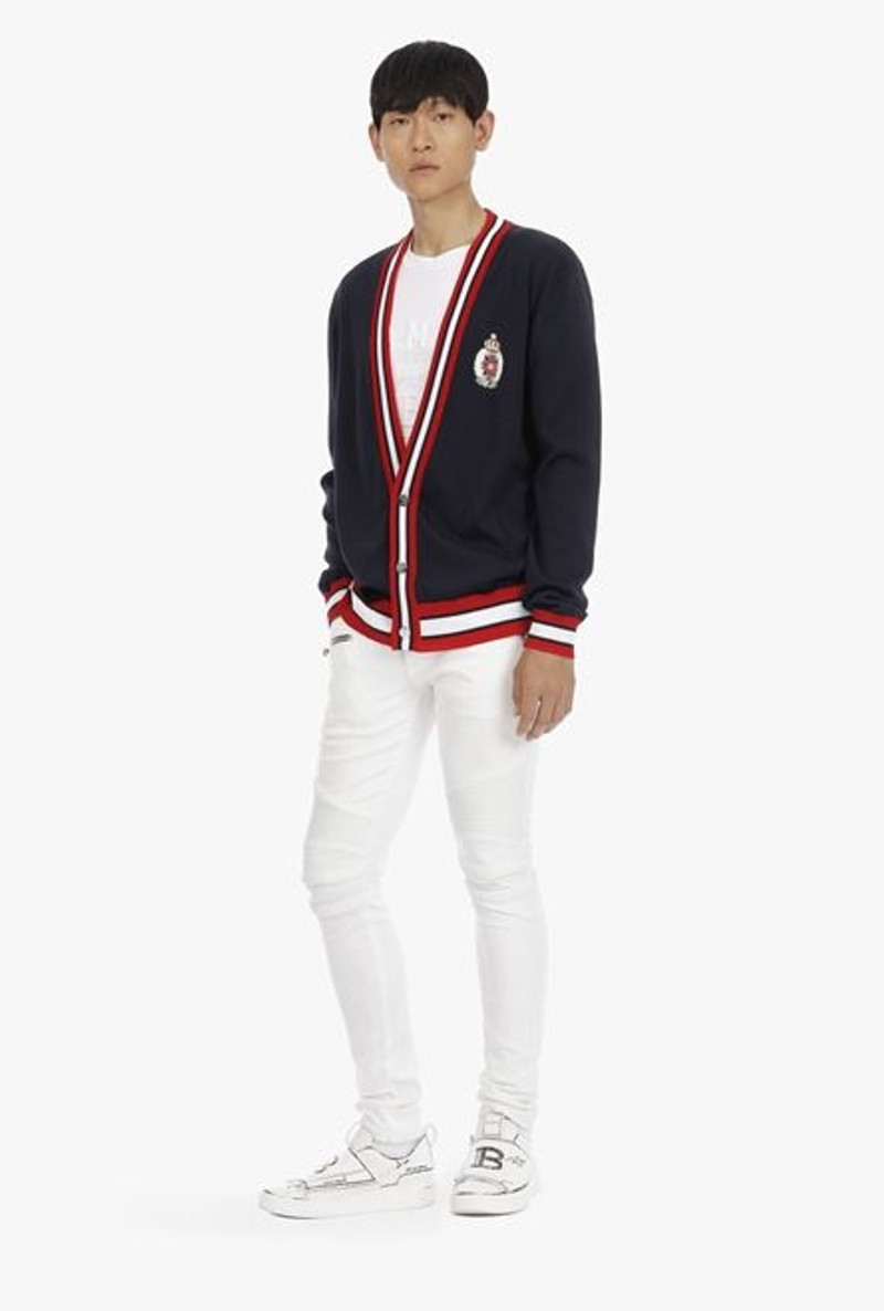 Balmain Black, red and white cotton cardigan with embroidered Balmain badge outlook