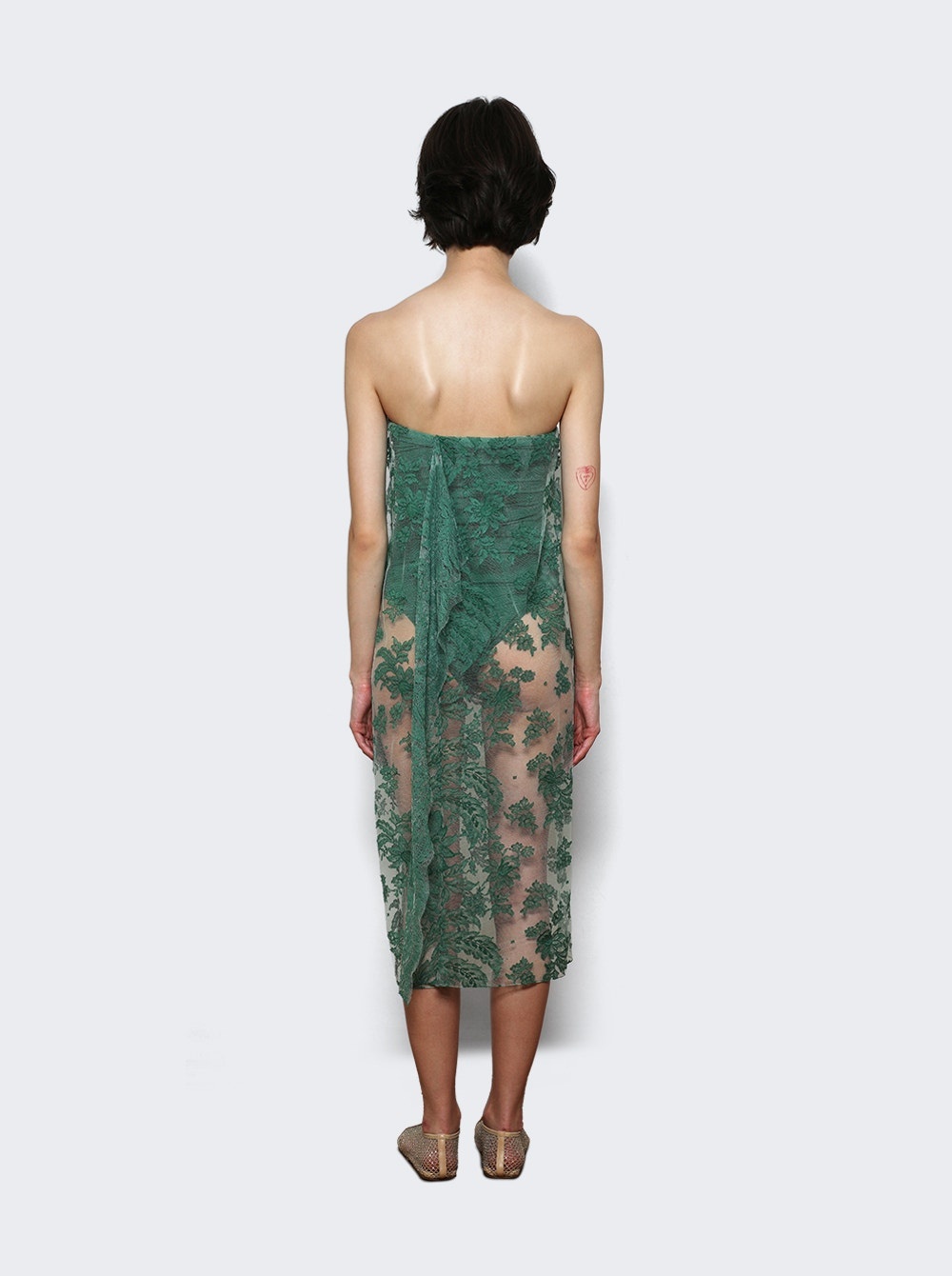 Floating Lace Strapless Dress Evergreen - 5