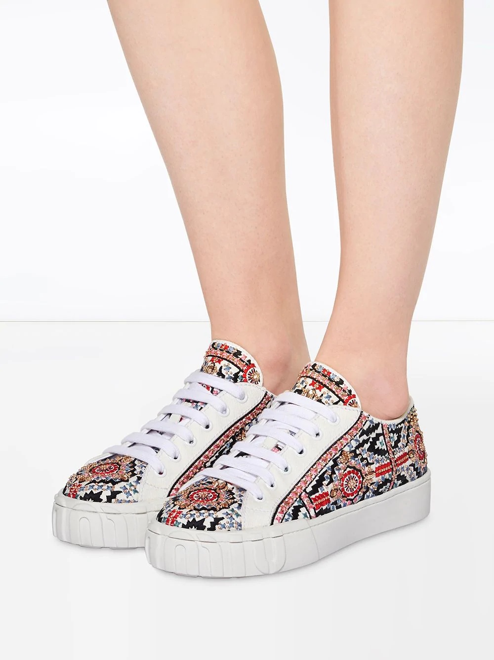 embroidered denim sneakers - 5