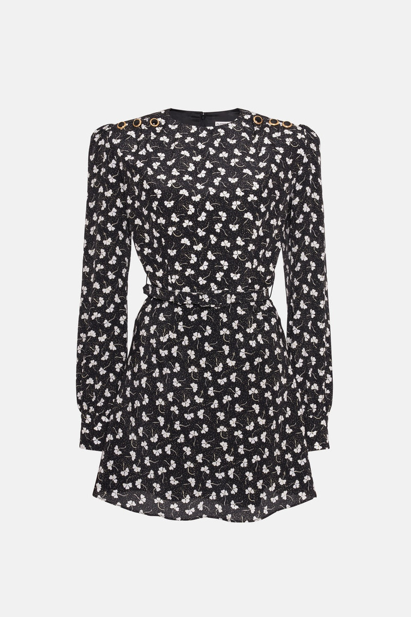 CLOVER PRINT SILK MINI DRESS WITH BELT 1