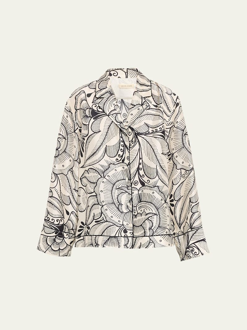 Bernardina Abstract-Print Silk Button-Down Shirt 1