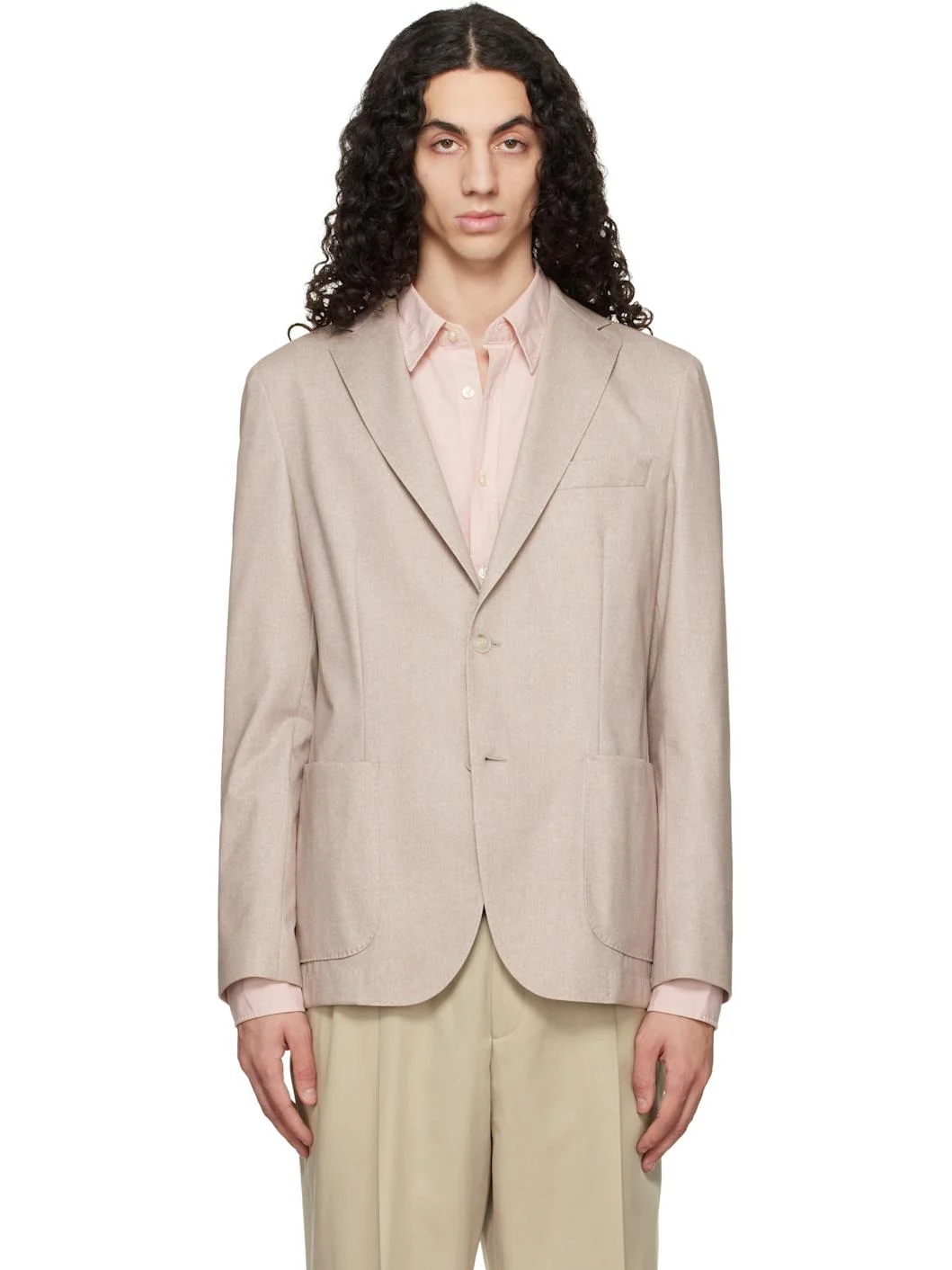 Beige Slim-Fit Cotton-Blend Blazer - 1