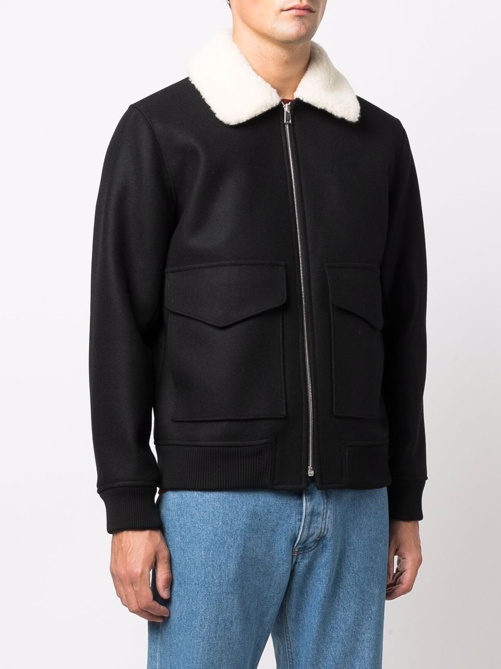 contrasting-collar zip-up jacket - 3