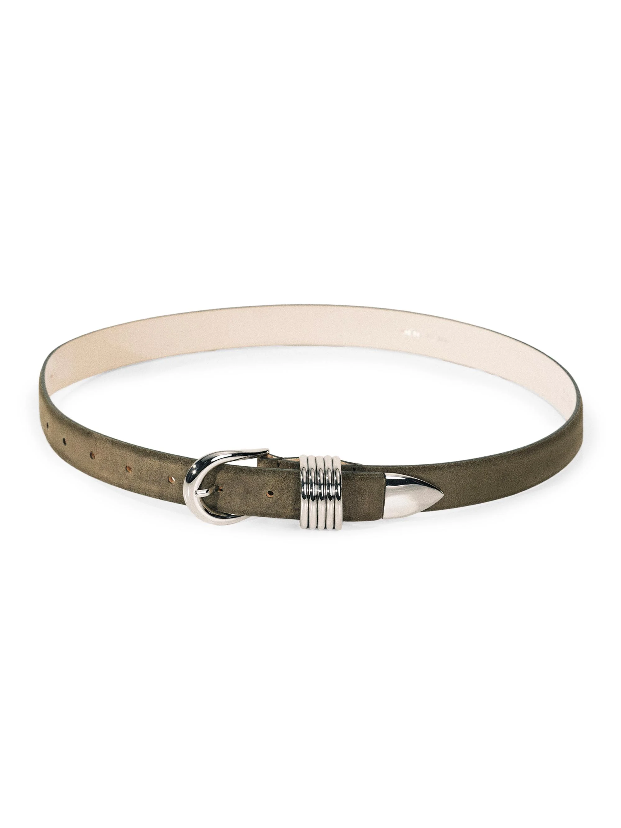 Women's Hollyhock Suede D-Ring Belt - Olive And Silver - 1