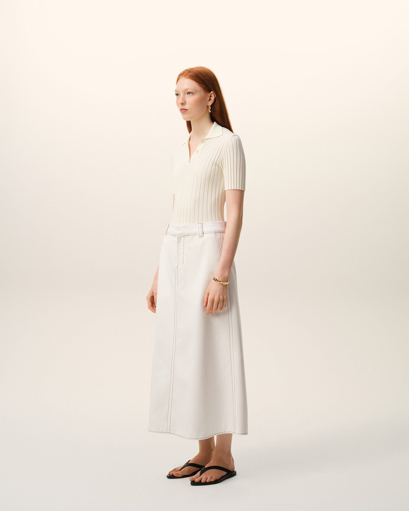 WHITE COTTON LONG TRAPEZE SKIRT 6