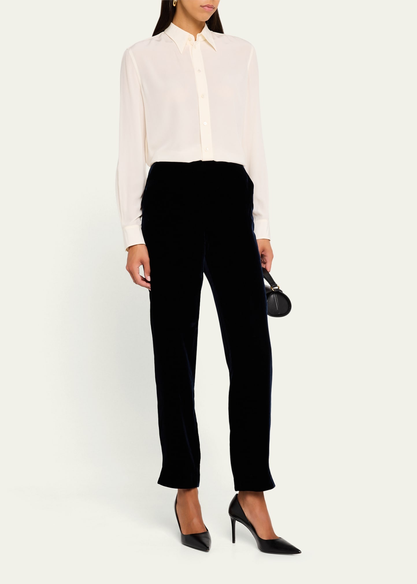 Mid-Rise Slim-Leg Velvet Trousers - 2