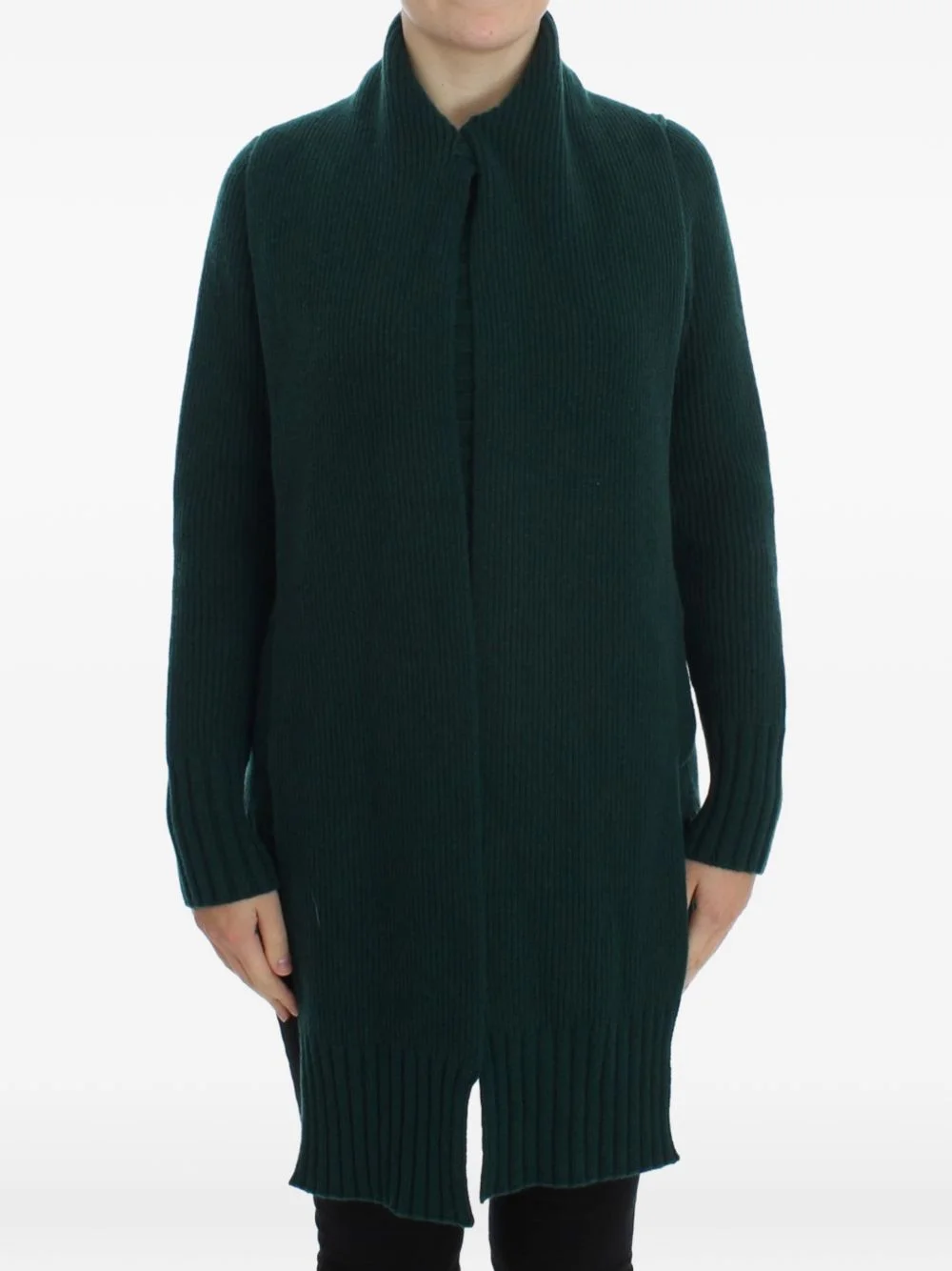 ribbed-knit high-neck cardigan - 1