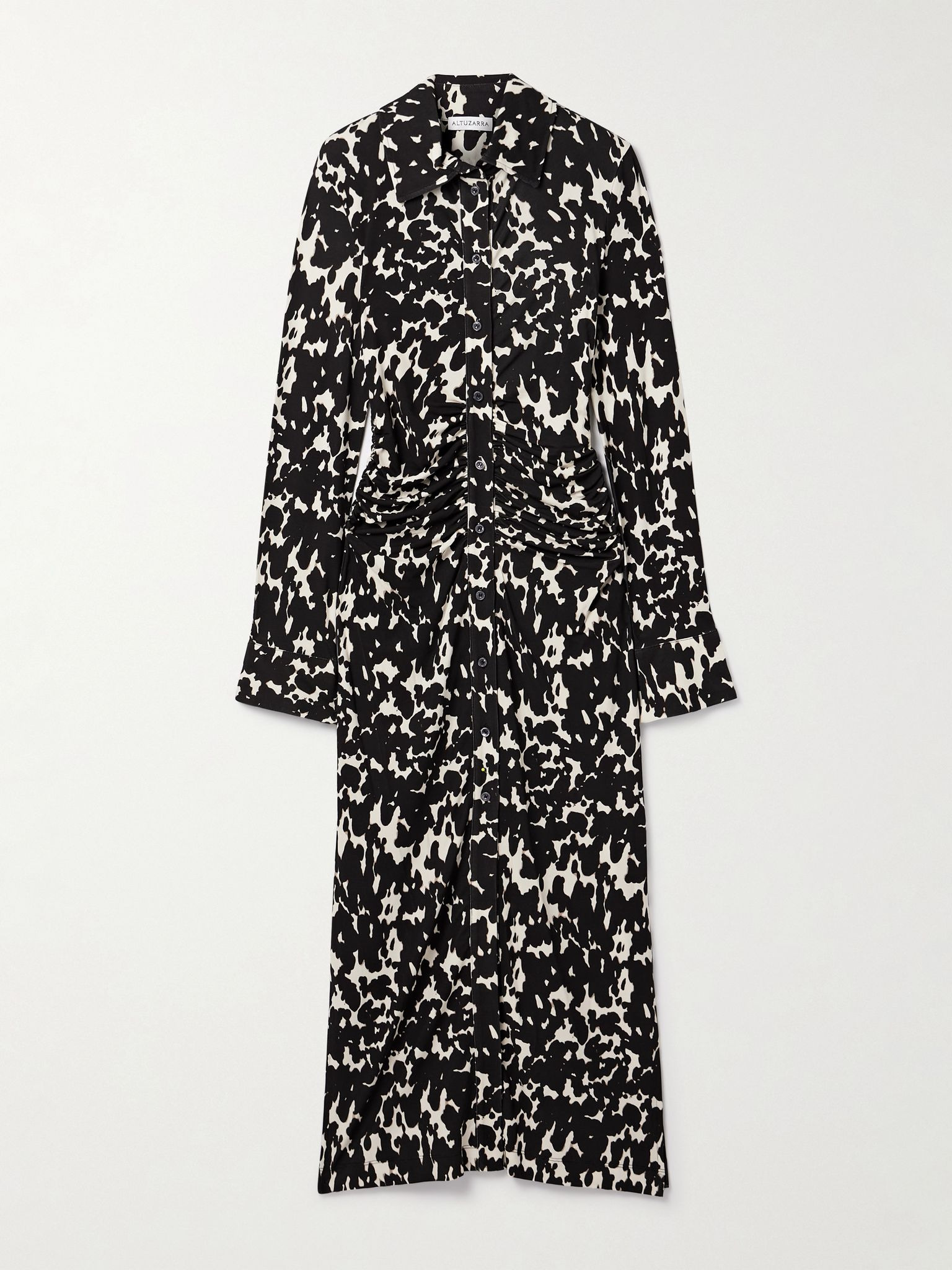 Claudia ruched printed crepe-jersey midi dress Black - 1