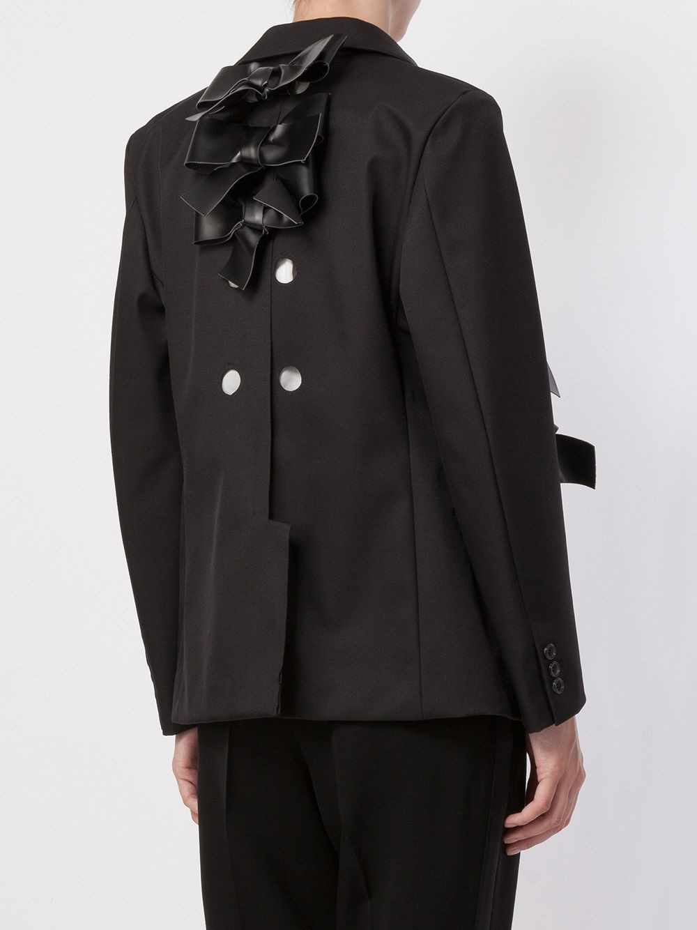 bow appliqué round collar blazer - 4