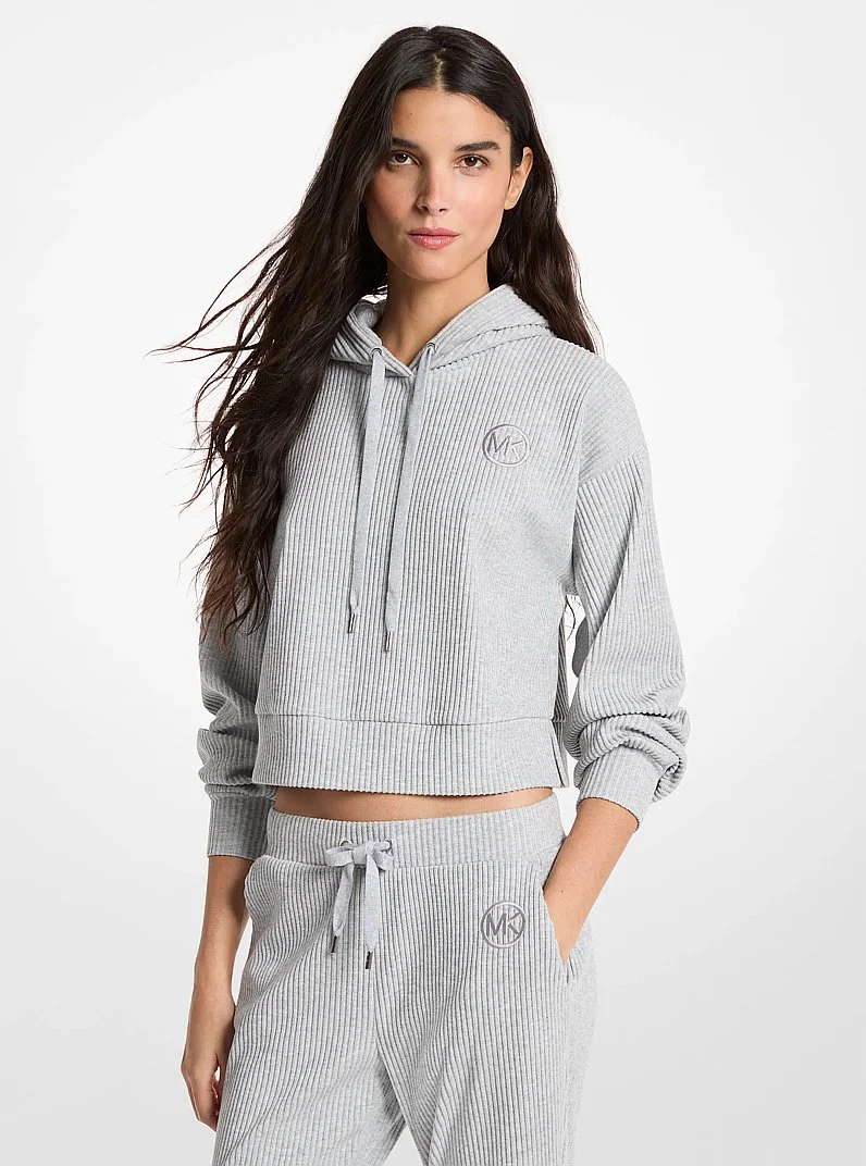 Ribbed Knit Hoodie - 1