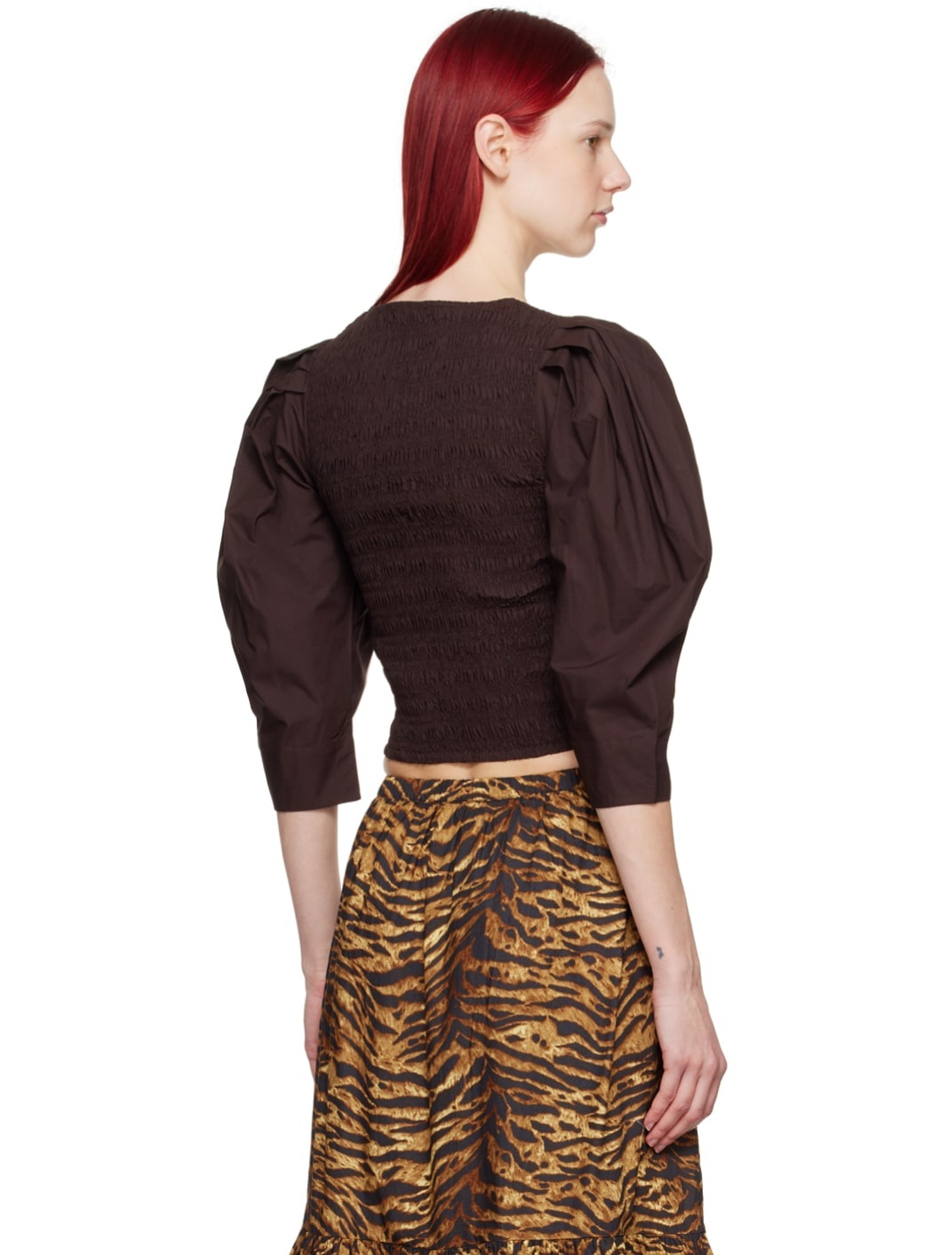 Brown Smocked Blouse - 3