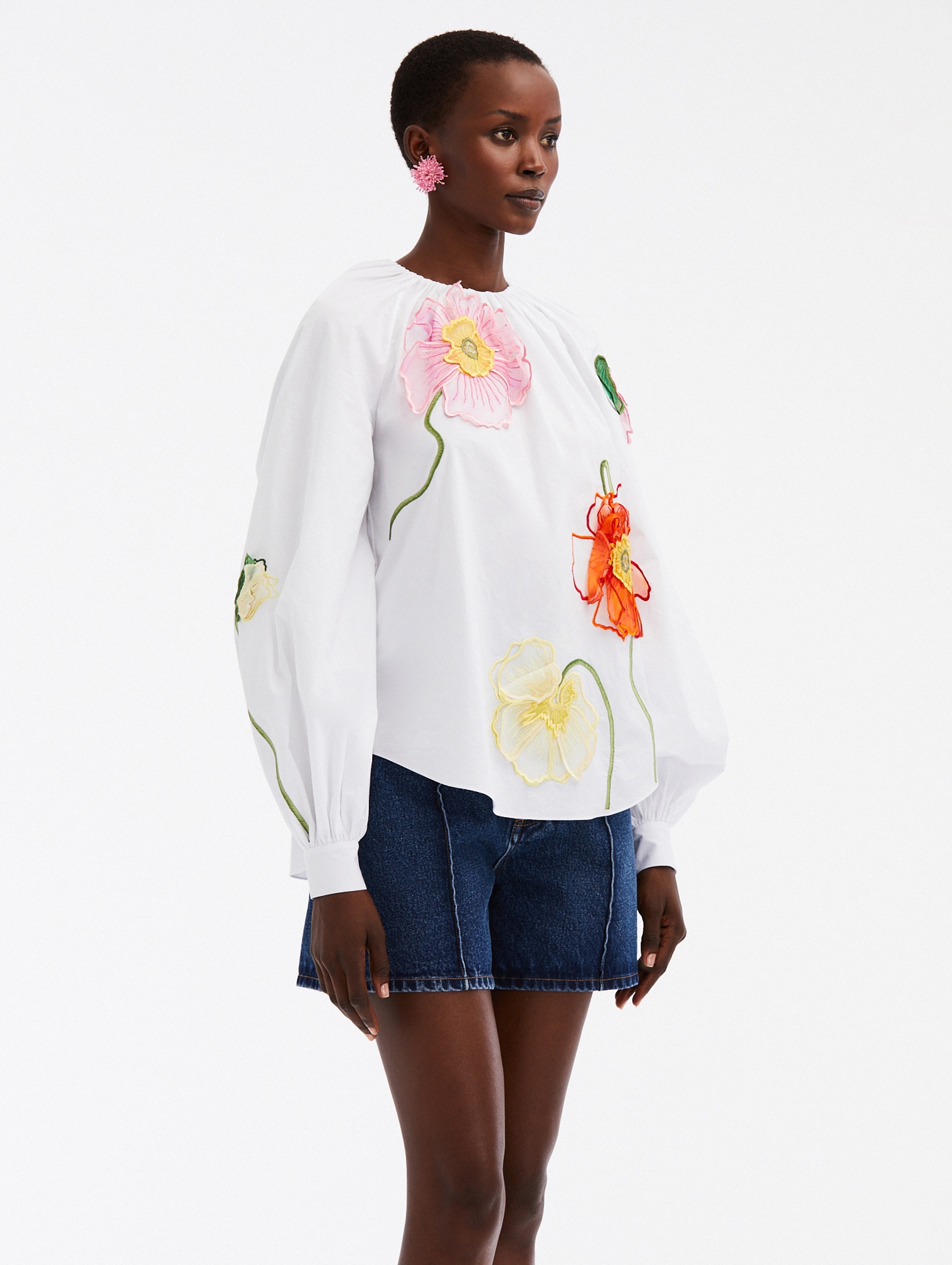 PAINTED POPPIES COTTON POPLIN BLOUSE - 4