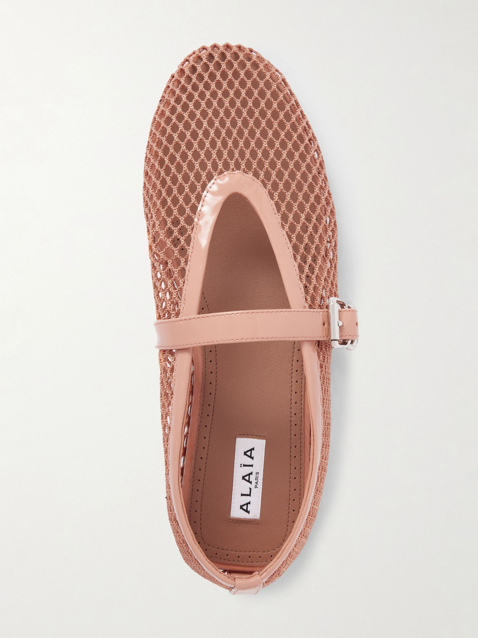 Patent leather-trimmed mesh ballet flats Blush - 5