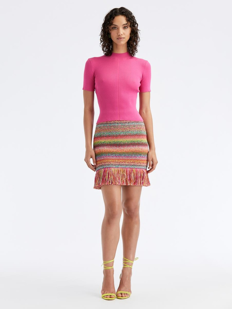 Oscar de la Renta SHORT SLEEVE MOCK NECK RIBBED PULLOVER outlook