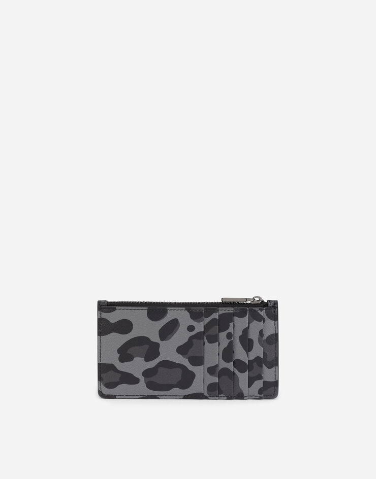 Dauphine calfskin card holder with leopard print against a gray background - 3