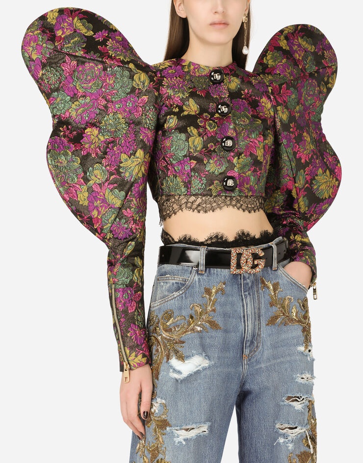 Short floral lamé jacquard jacket - 4