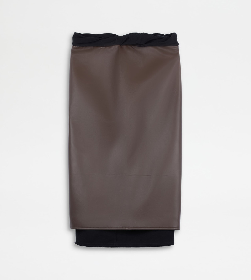 MIDI SKIRT IN LEATHER - BROWN 1