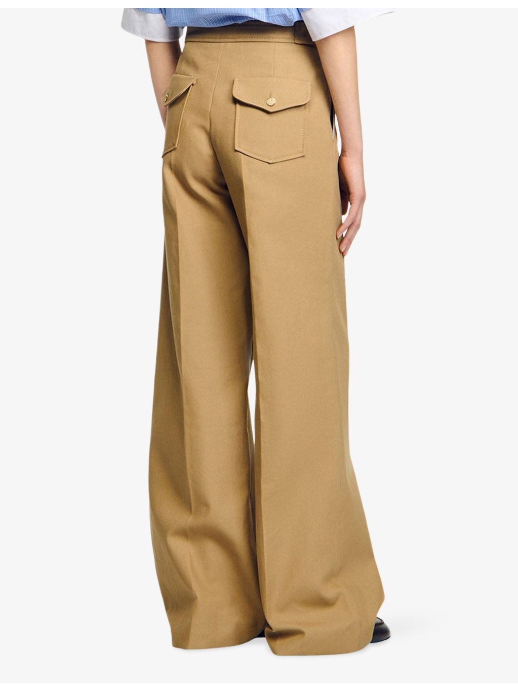 Wide-Leg Side-Adjusters Cotton Trousers - 4