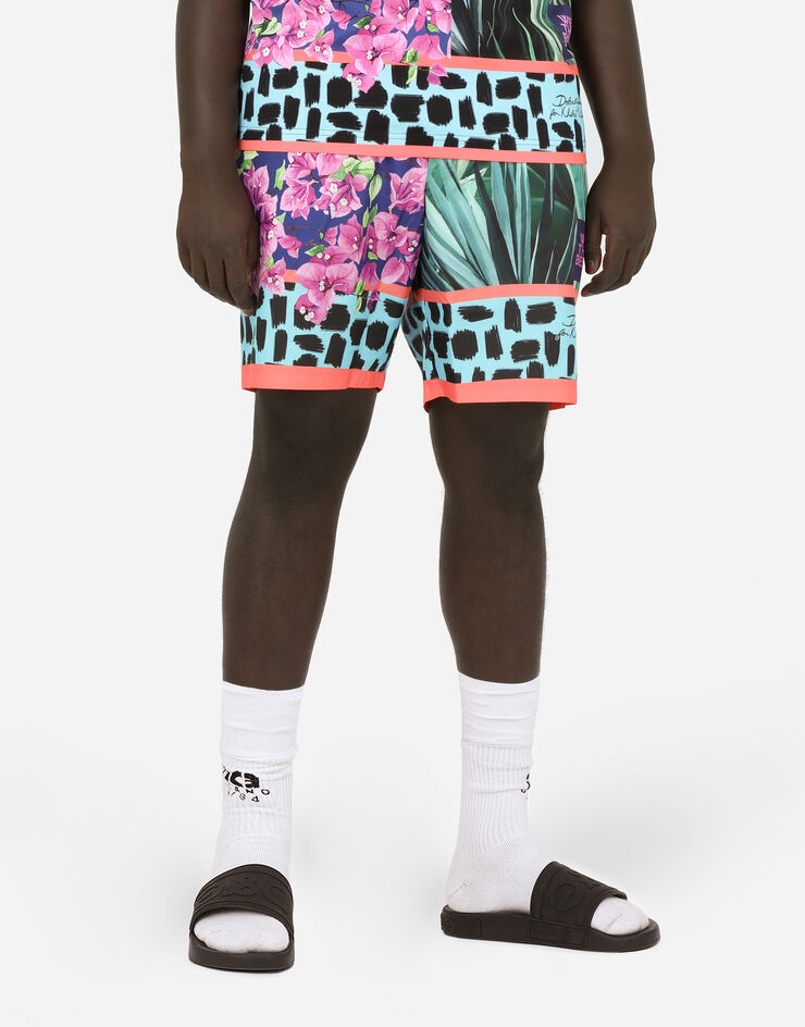 Mid-length swim trunks with jungle mix print - 4