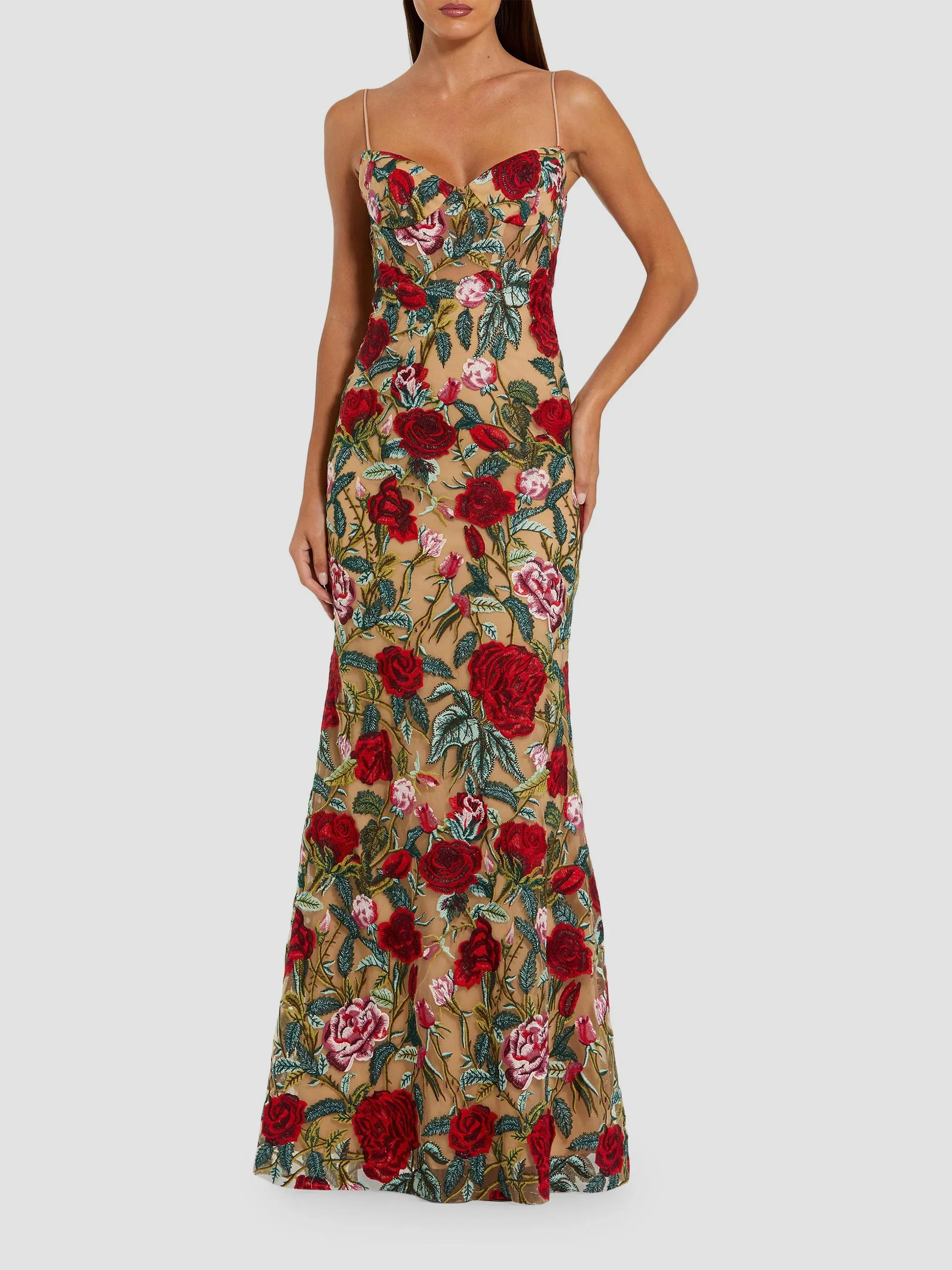 Women's Ieena Floral Embroidered Gown - Beige Multi - 1