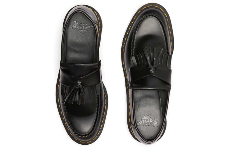 Dr. Martens Adrian Yellow Stitch Leather Tassel Loafers 'Black Smooth' 22209001 - 3