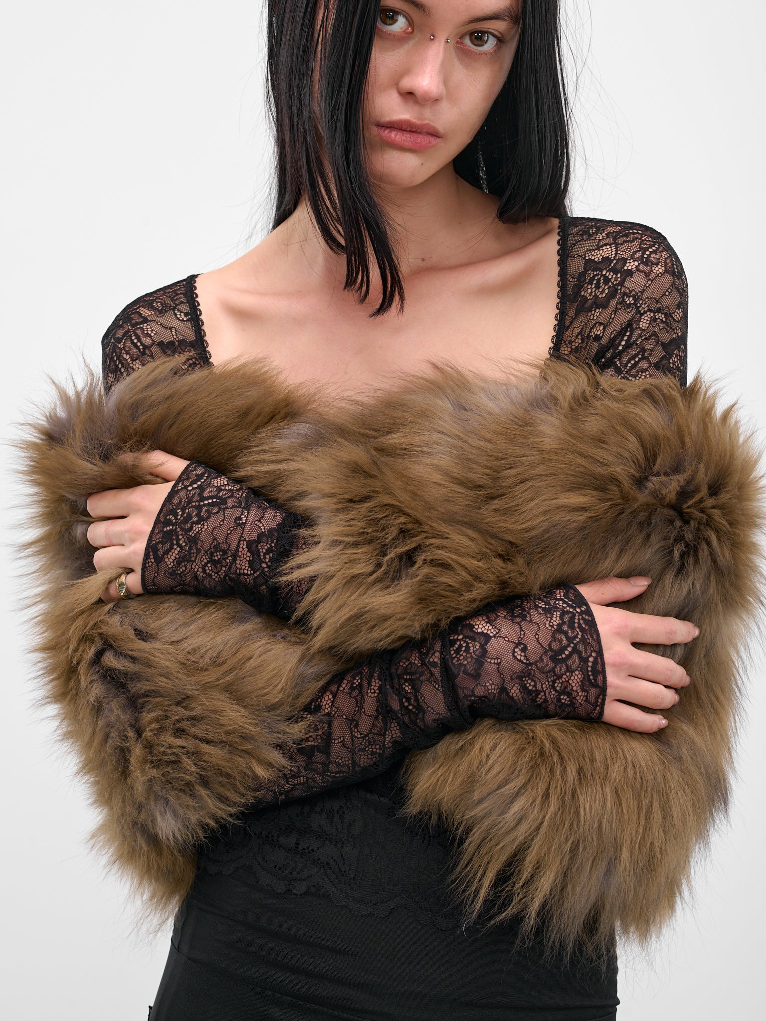 Brown Lamb Fur Stole - 4