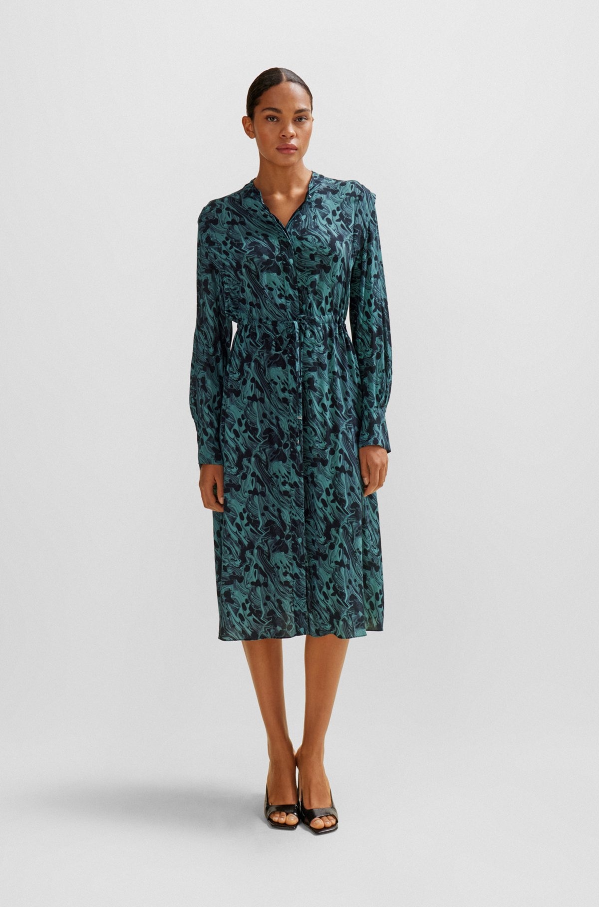 ABSTRACT-PRINTED DRESS WITH DRAWCORD WAIST - 3
