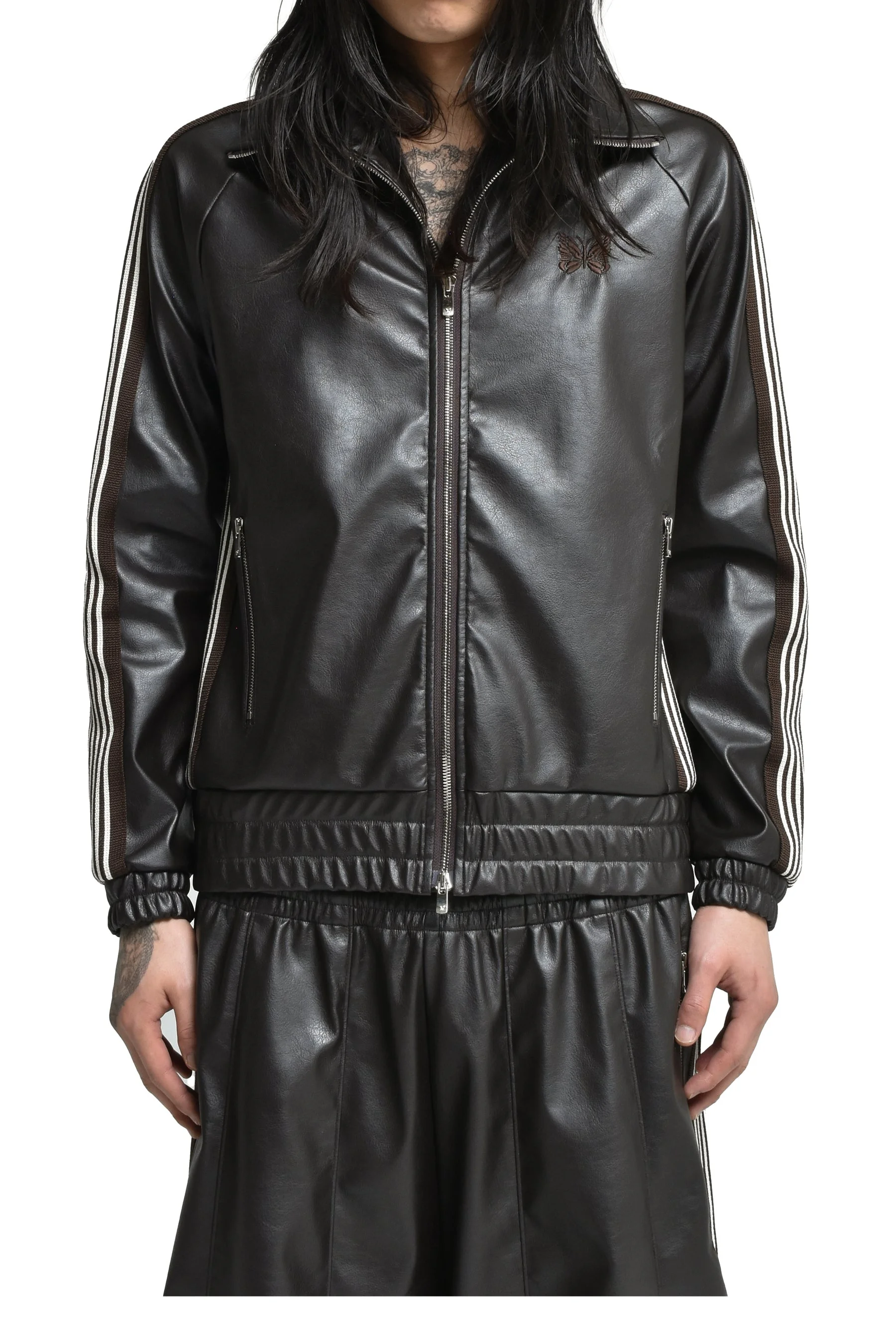 TRACK JACKET - SYNTHETIC LEATHER (EXCLUSIVE) / DK. BRW - 1