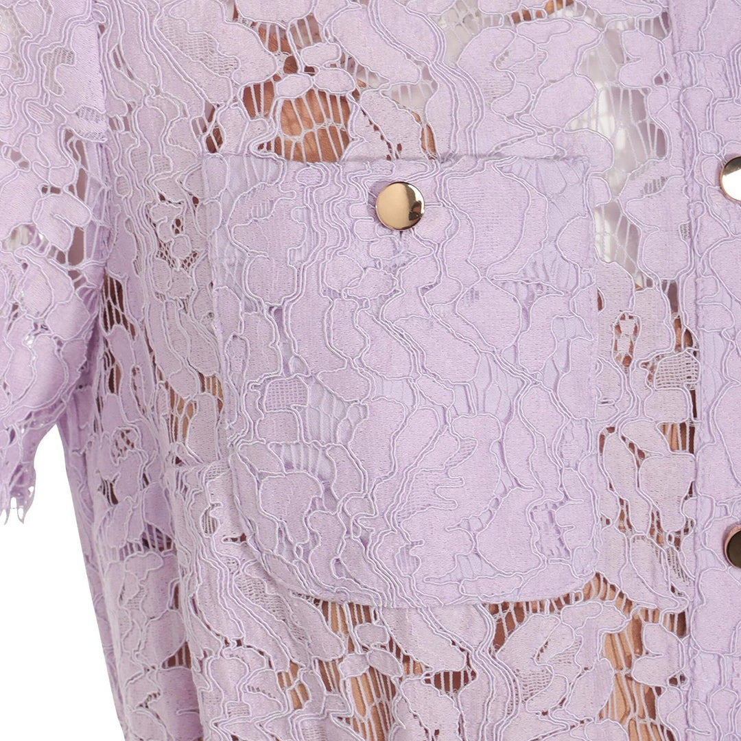 Lilac Lace Button Front Midi Dress - 4