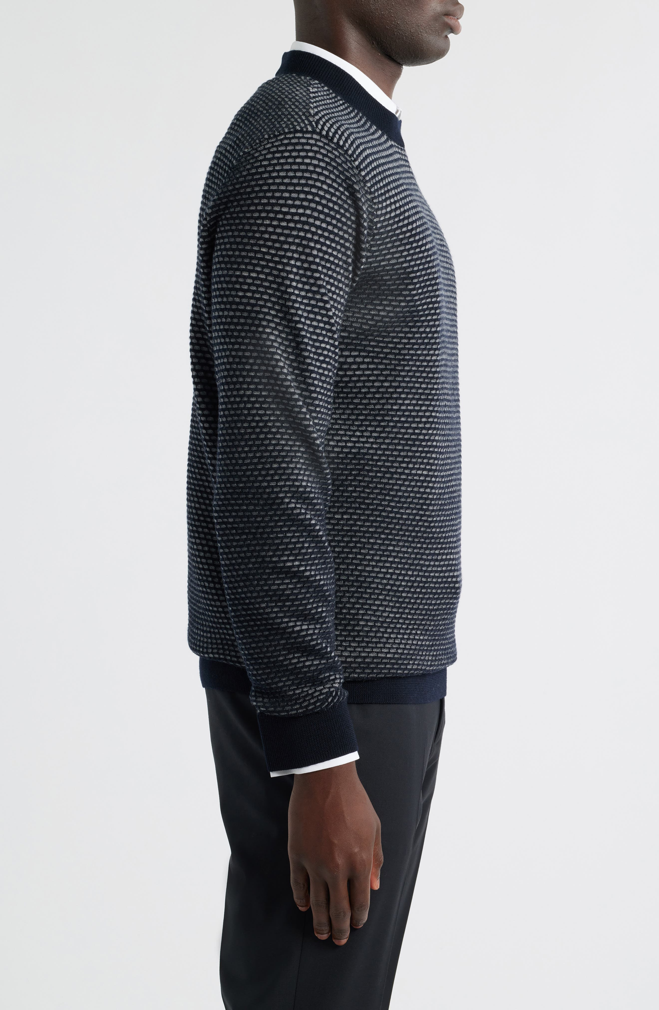 Emporio Armani Textured Dot Virgin Wool Crewneck Sweater in Navy at Nordstrom - 3