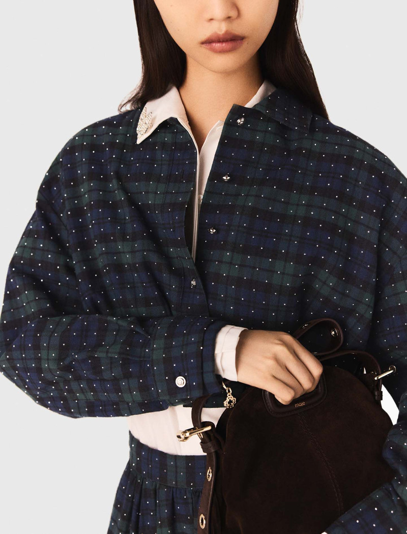Checked rhinestone cropped shirt 7