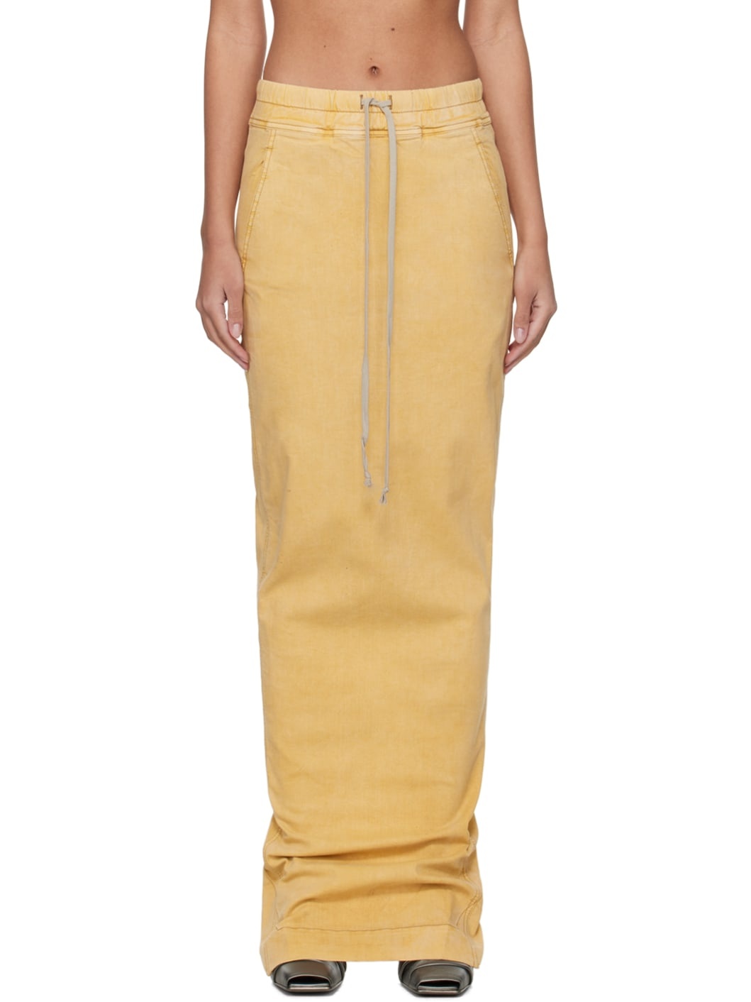 Yellow Pull On Pillar Denim Maxi Skirt - 1