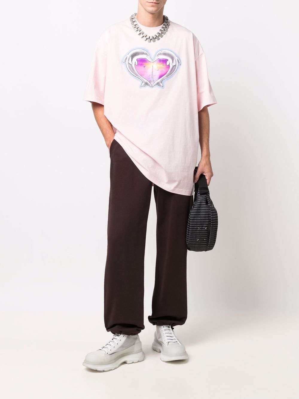 heart print crew neck T-shirt - 2