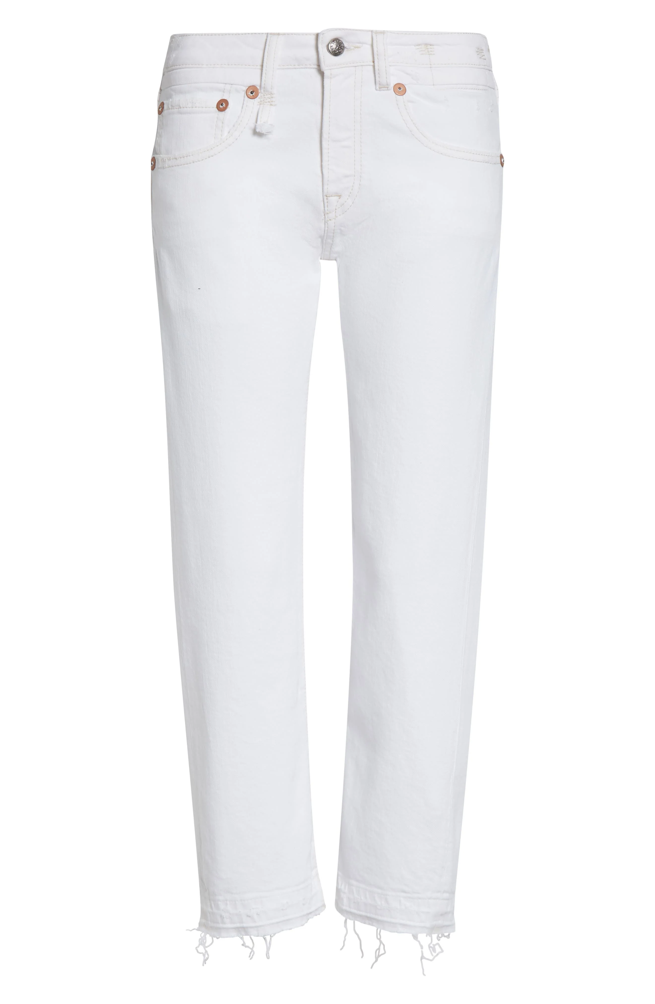 R13 Boy Distressed Straight Leg Ankle Jeans in Aerin White Stretch at Nordstrom - 1