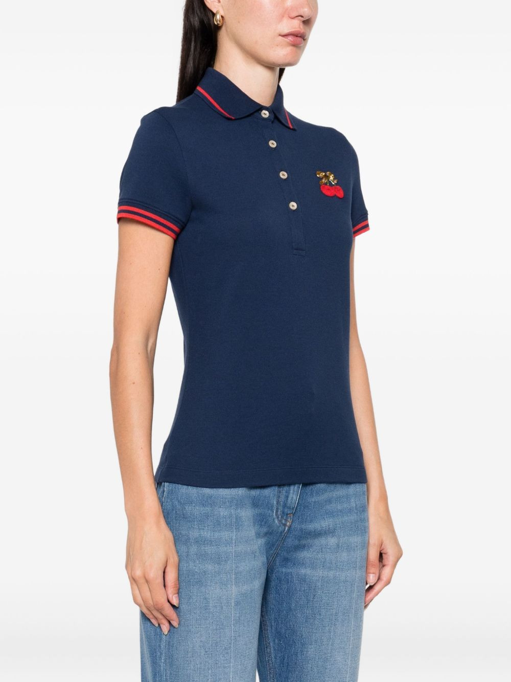 cherry-embellished polo top - 3