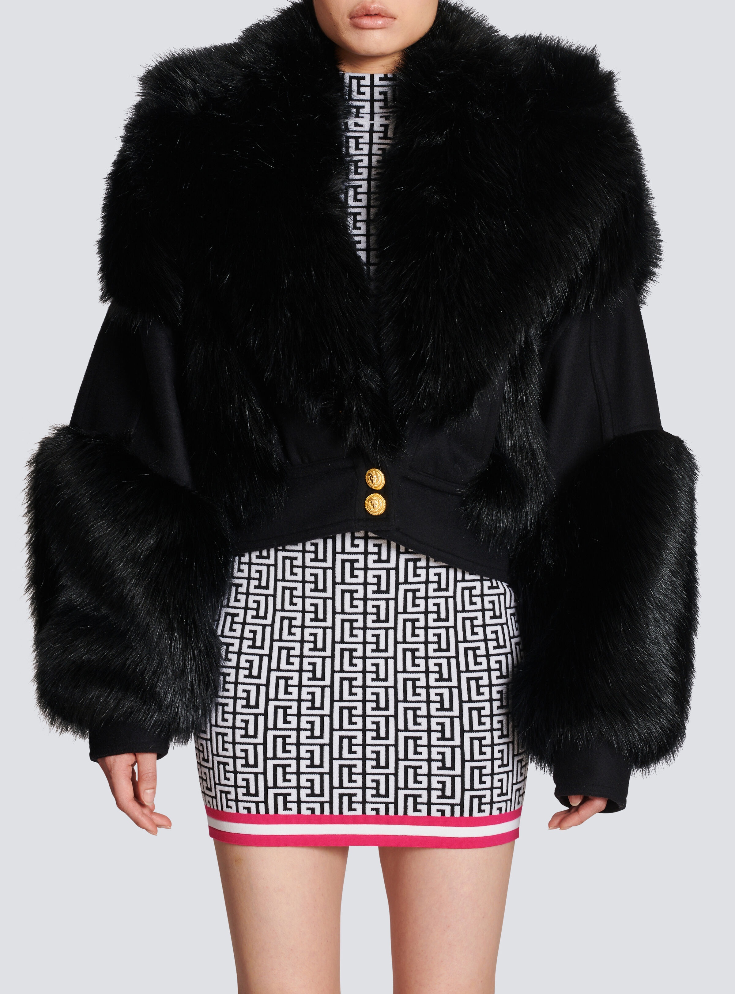 Wool and faux fur jacket - 5