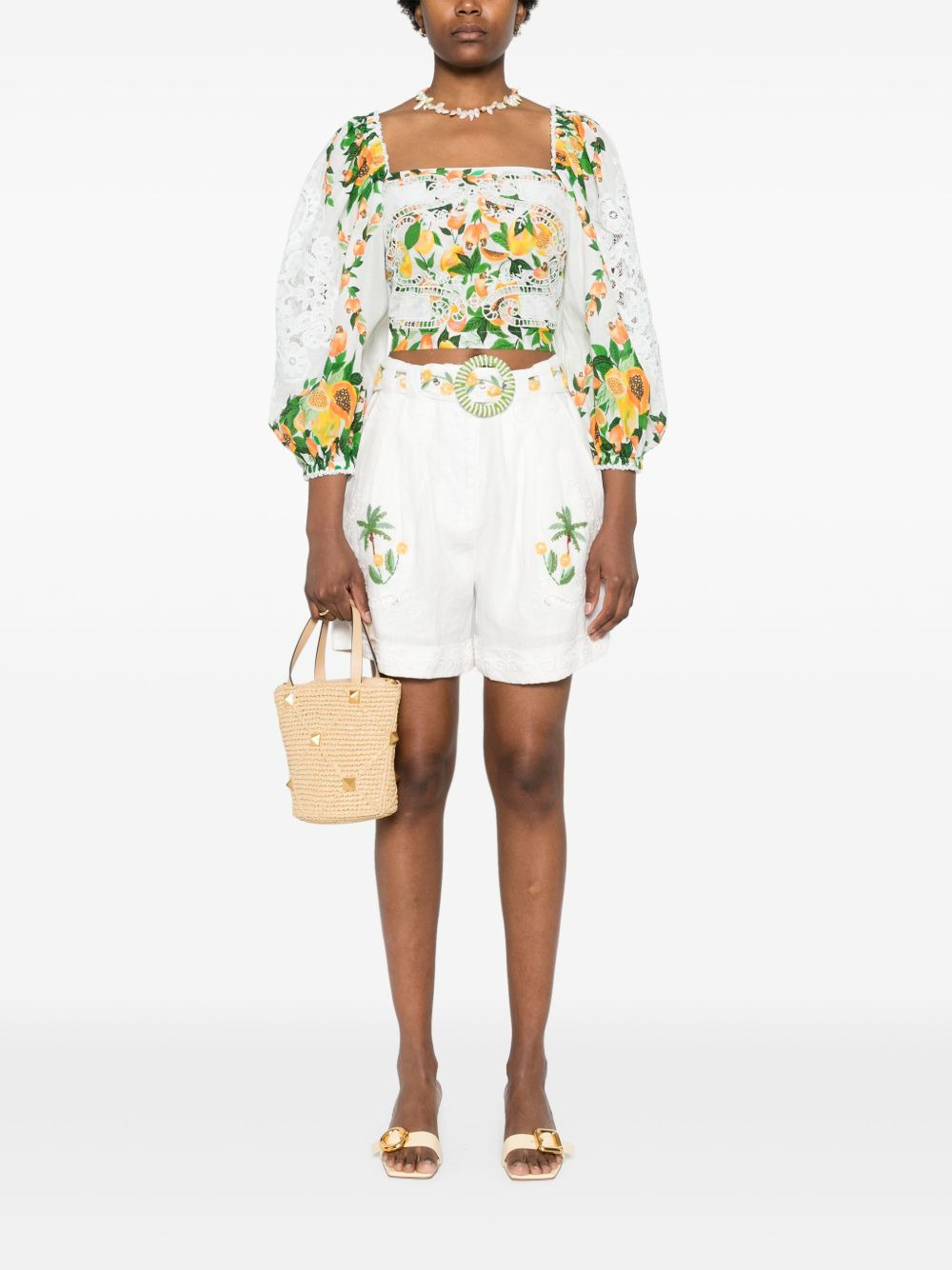 fruit-printed cropped blouse - 2
